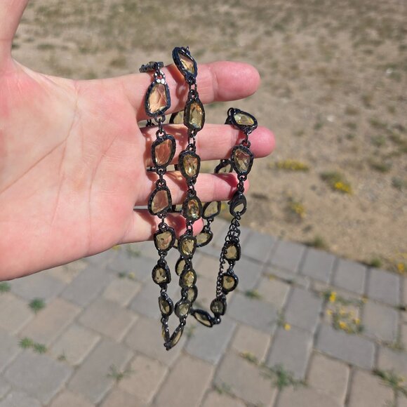 Chico's Art Deco Style Gunmetal Necklace with Large Rhinestones - Picture 4 of 5